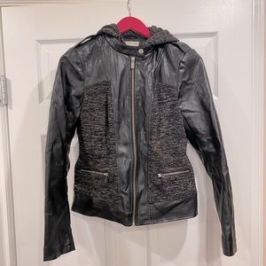 Black Guess faux-leather and grey woven fabric jacket